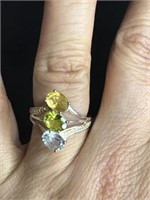 Sterling Peridot Citrine Topaz Ring Size 6.5