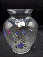 Hand Painted Floral 6.5" Swirl Glass Clear Vase