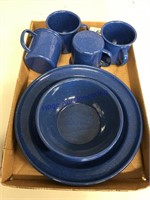 BLUE ENAMEL PLATES AND CUPS