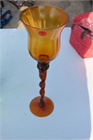 Long Stem Amber Glass Candle Holder