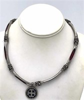 Ornate Sliver Necklace with Cross Pendant