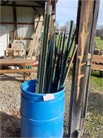 Plastic Barrel with Metal Green Fence Posts