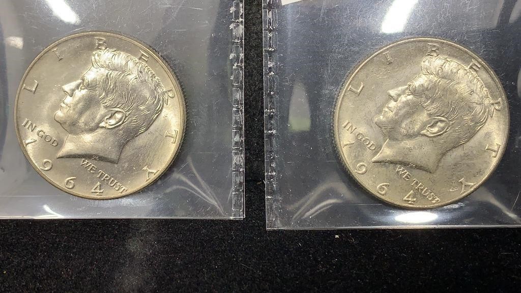 (2) 1964-D Silver Kennedy Half Dollars