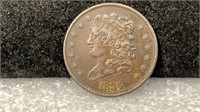 1834 Half Cent nice details, reverse damage at