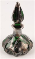 SILVER OVER GREEN GLASS PERFUME BOTTLE
