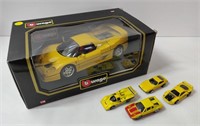 RARE FERRARI F50 IN YELLOW PAINT & 4 HOT WHEELS