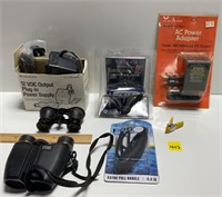 Vtg Binoculars,12 VDC Power Supply,Adapter&misc