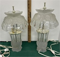 Pair of Crystal boudoir table lamps - frosted