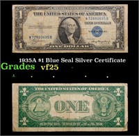 1935A $1 Blue Seal Silver Certificate Grades vf+