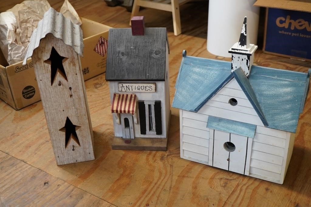 (3) Bird Houses  ~ 1 is Signed