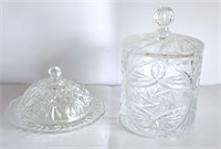 Vintage Crystal Lidded Bisquit Jar & Butter Dish