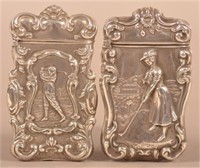 Two Vintage Sterling Match Safes with Golfers.