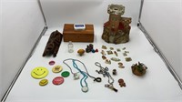 Miscellaneous box of collectibles, box w/ wind up