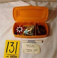 small bakelite box with contents