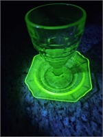 VTG URANIUM GLASS AND SAUCER-GOOD SHAPE