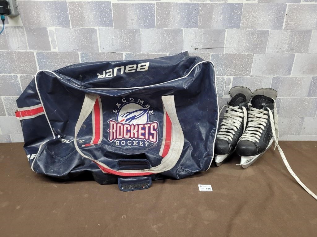 Men's skates and hockey bag