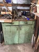 Wood cabinet and contents