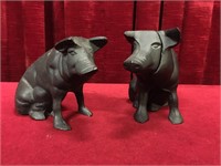 2 Cast Iron Pig Coin Banks
