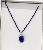 Lapis Lazuli Bead Necklace With Drop Oval Pendant