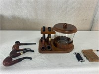 Tobacco Pipe Stand with 9 Pipes & Lighter