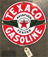 "Texaco Aviation Tested Gasoline" Porcelain Sign