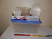 Clear tote with vintage clear Tupperware items