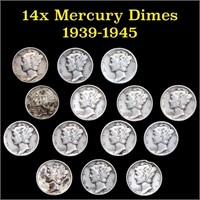 Group of 14 Mixed Date Mercury Dimes