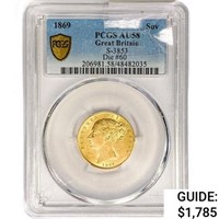 1869 .24oz. Gold G.Britain Sovereign PCGS AU58