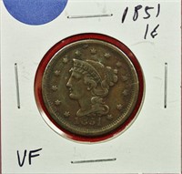 1851 Braided Hair Cent VF
