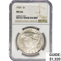 1924 Silver Peace Dollar NGC MS66