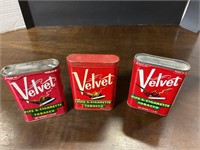 3 Vintage velvet tobacco tins