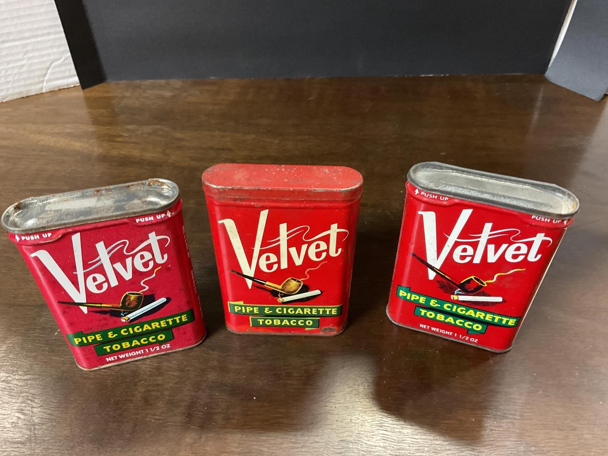 3 Vintage velvet tobacco tins