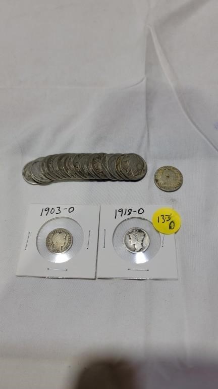 1903-0 and 1918-d silver dimes and v and Buffalo