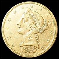1880 $5 Gold Half Eagle LIGHTLY CIRCULATED