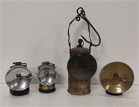 Antique Miners Carbide Lamps. Inc. Auto Lite,