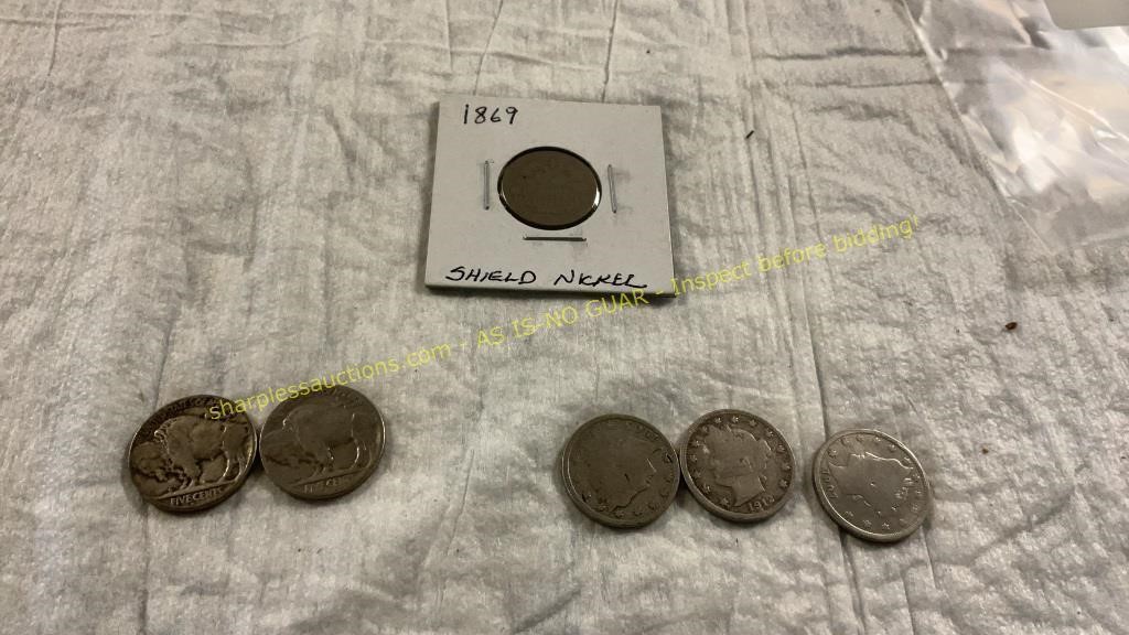 (3) V Nickels, (2) Buffalo Nickels, (1) Shield