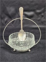 VINTAGE JELLY SERVING GLASS DISH W/ SPOON