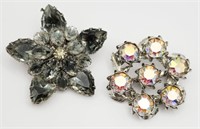 2-VINTAGE SILVER TONED RINESTONE BROOCHES