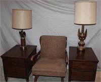 Chair, 2 Matching End Tables & 2 Eagle Table Lamps