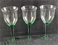 Three Large Glass Water Goblets