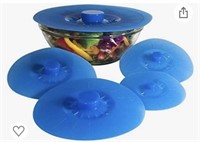 New Silicone Bowl Lids Blue Set of 5 Reusable