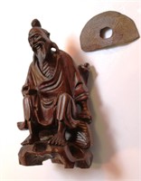 Asian Wooden Carved Wise Man 8"T