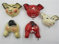 1950's Chalkware Pig Wall Plaques Lot of (3)