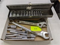 Assortment of Deep Well Sockets, Wrenches, Ratchet