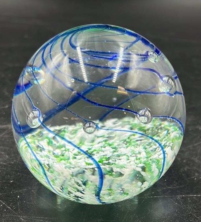 MCM Swirl Bubble Art Glass Paperweight