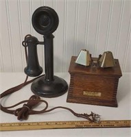 Western Electric candlestick phone with oak box