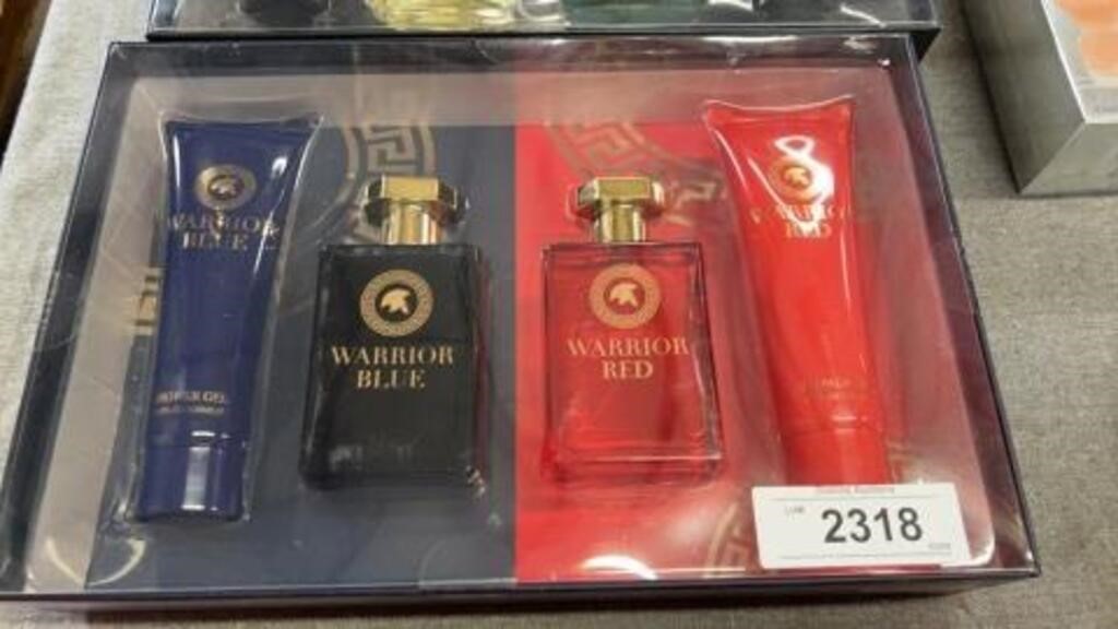 Warrior, red and blue cologne and lotion set