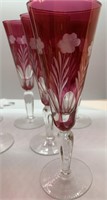 (7) Tall Cranberry Champagne Toasting Flutes