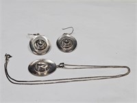 VTG 925 Silver Marsala Necklace & Earrings Cowboy