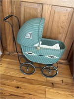 Vintage Wicker Baby Buggy. 19 in long, 24 in high